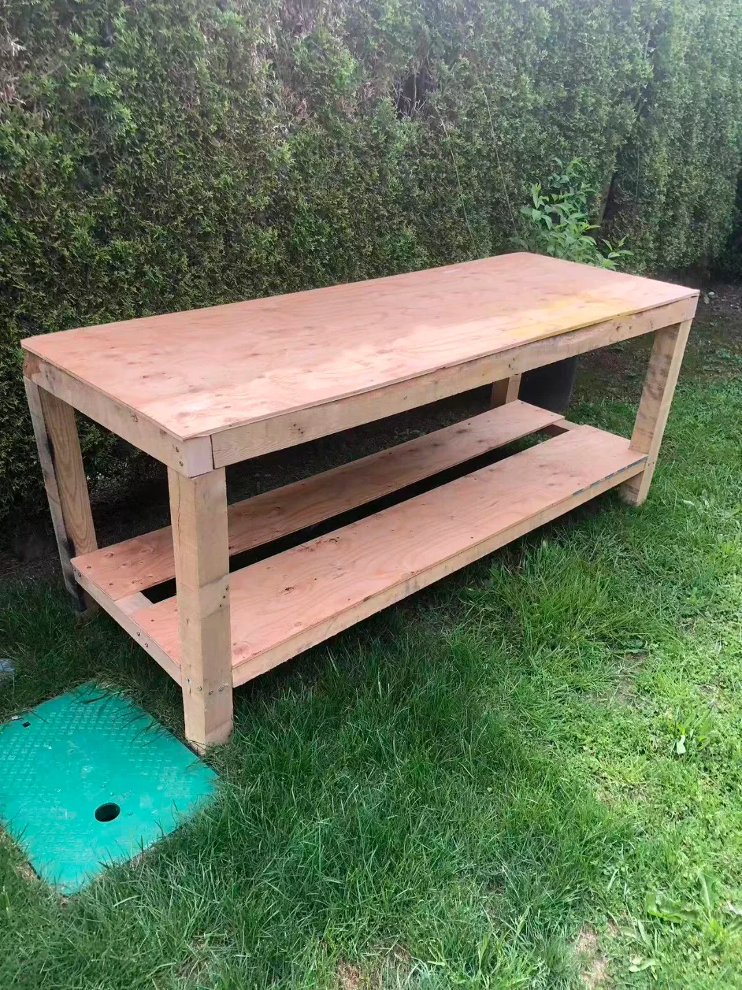Wooden Workbench with Shelves