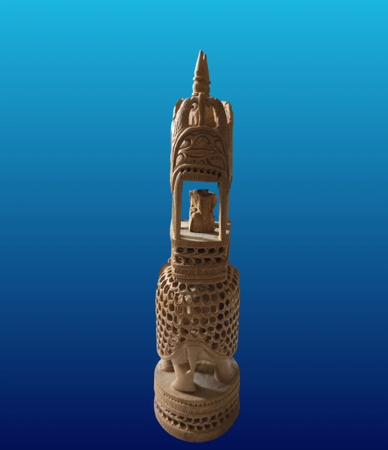 Carved wooden elephant statue with rider - photo 3