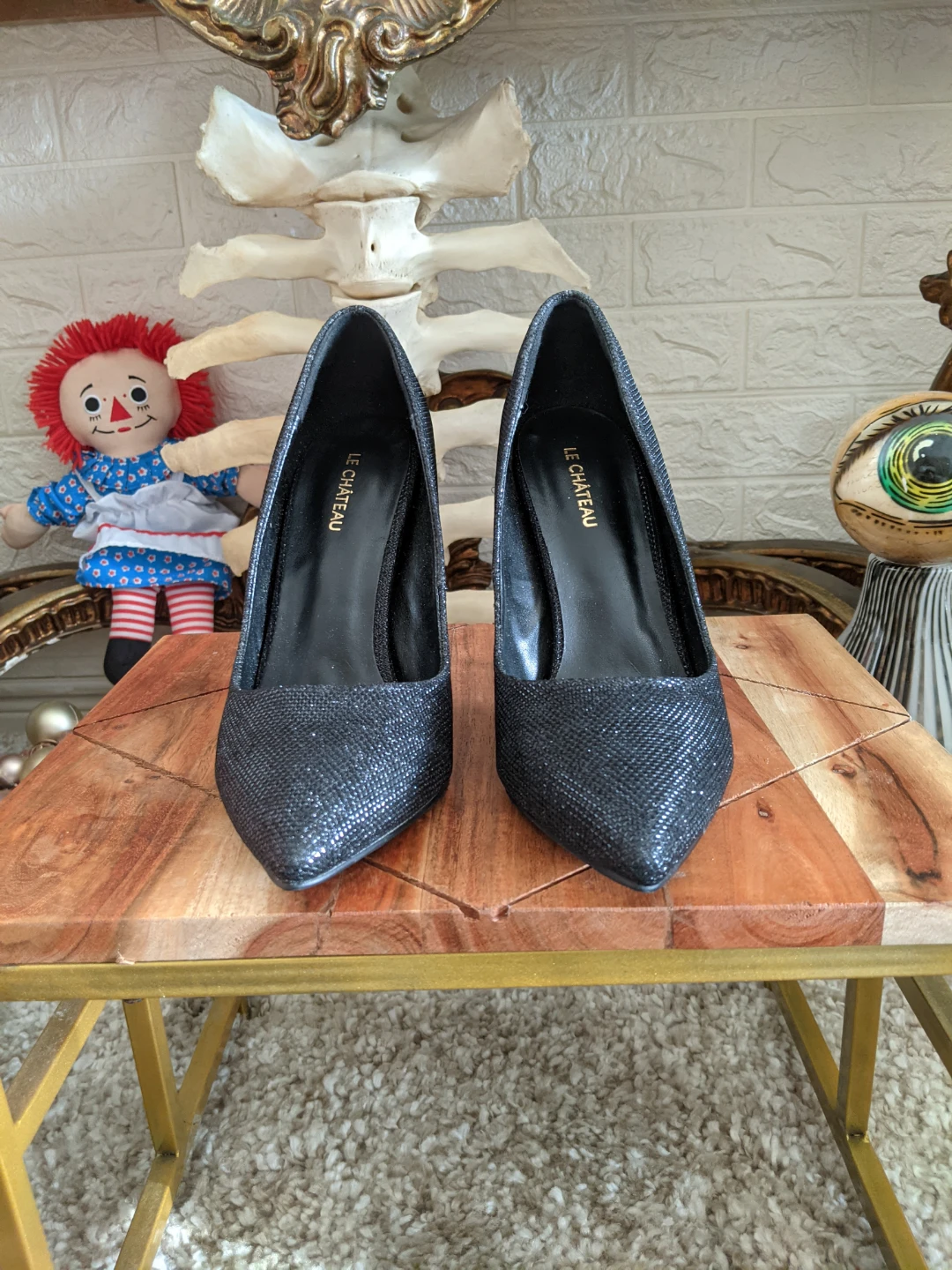 Le Château Black Glitter Heels Size 8.5