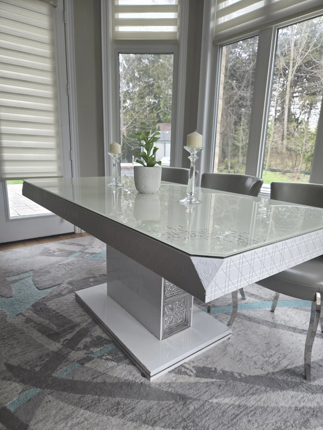 Modern White Dining Table with Glass Top - photo 2