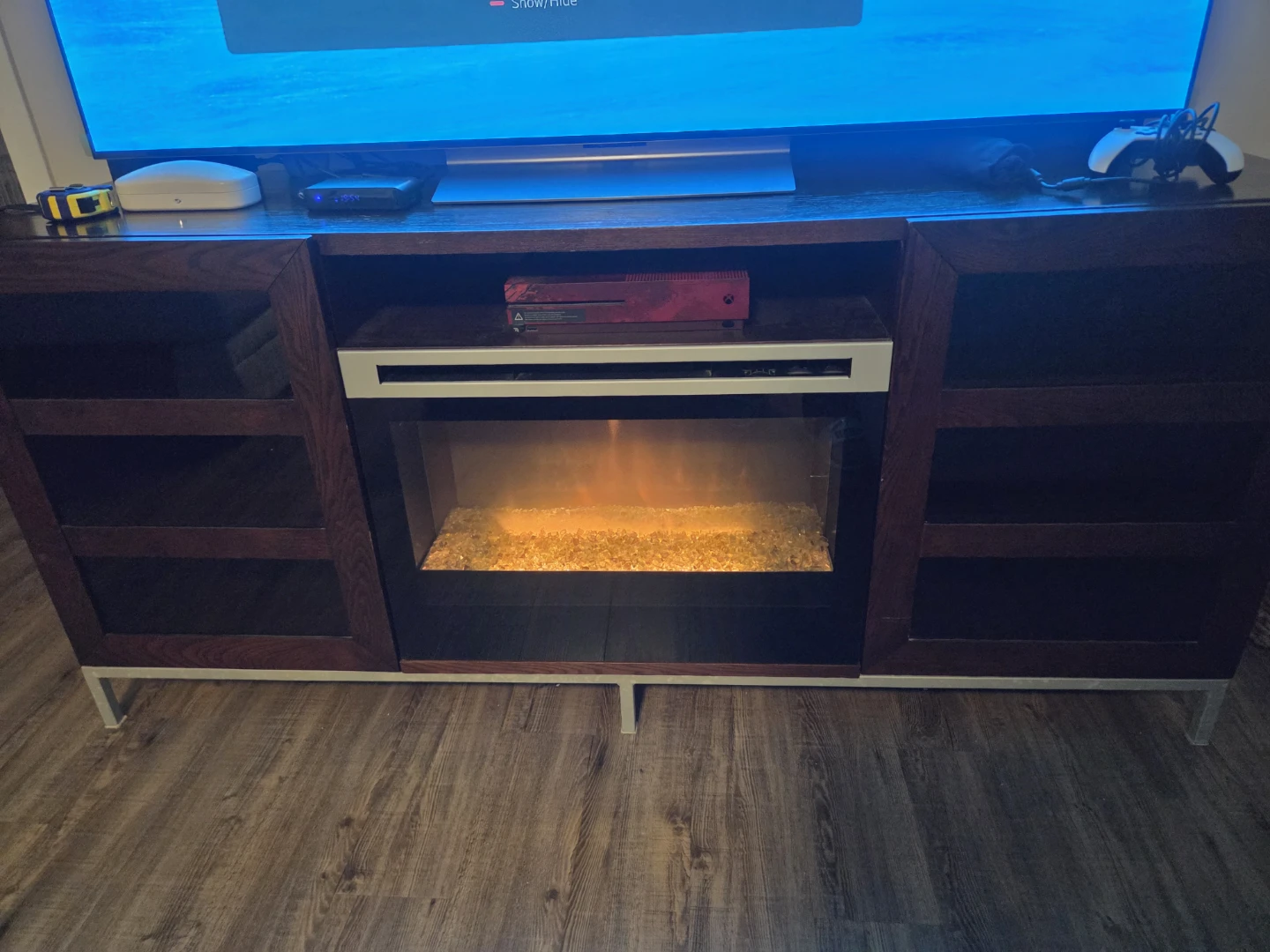 Dark Wood Entertainment Stand with Electric Fireplace