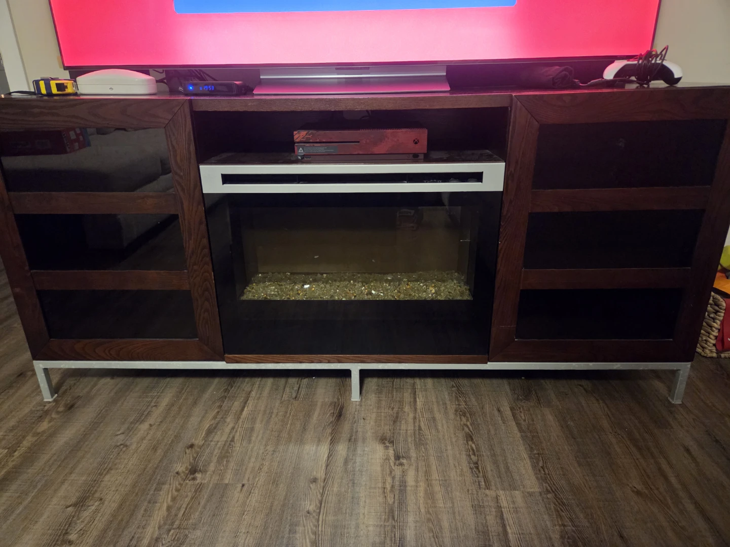 Dark Wood Entertainment Stand with Electric Fireplace - photo 2