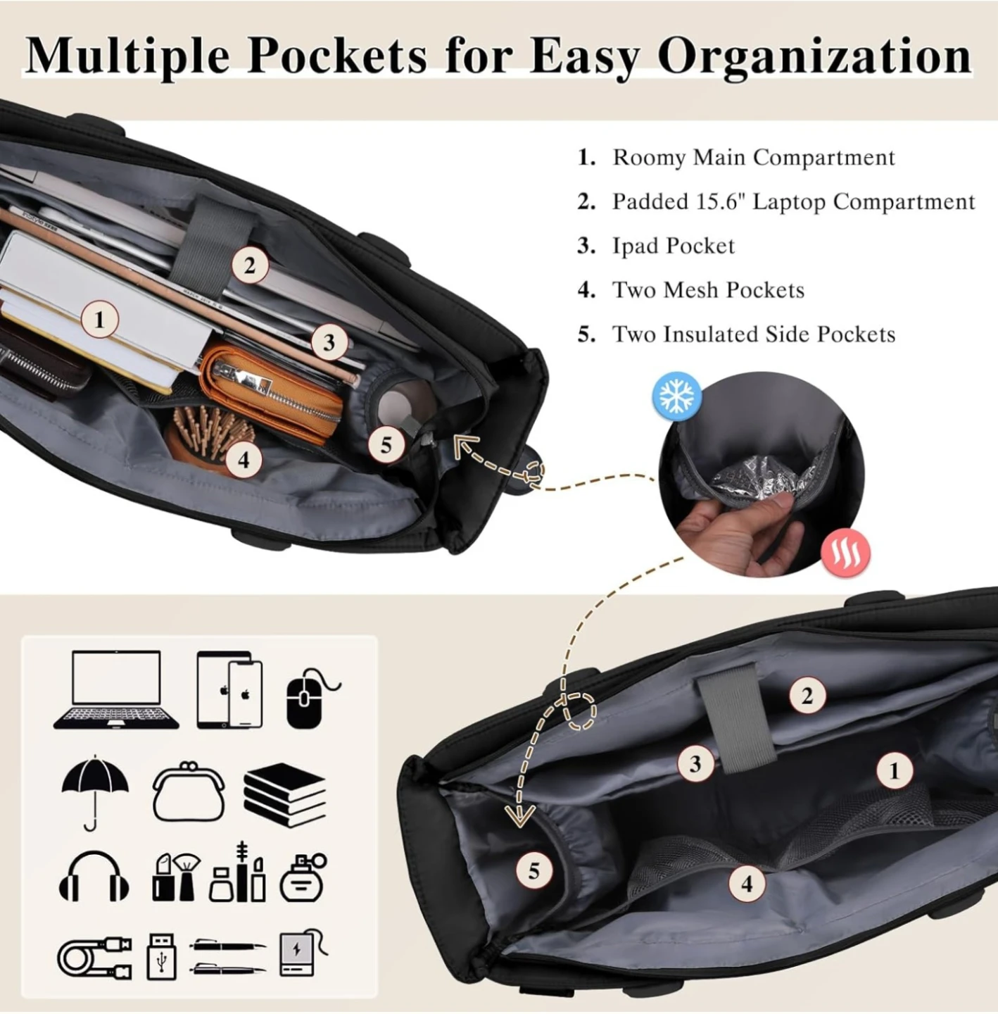 Women's Teacher/Nurse Puffer Laptop Tote Bag, Black 🛄 🧳 👝 👜 - photo 5
