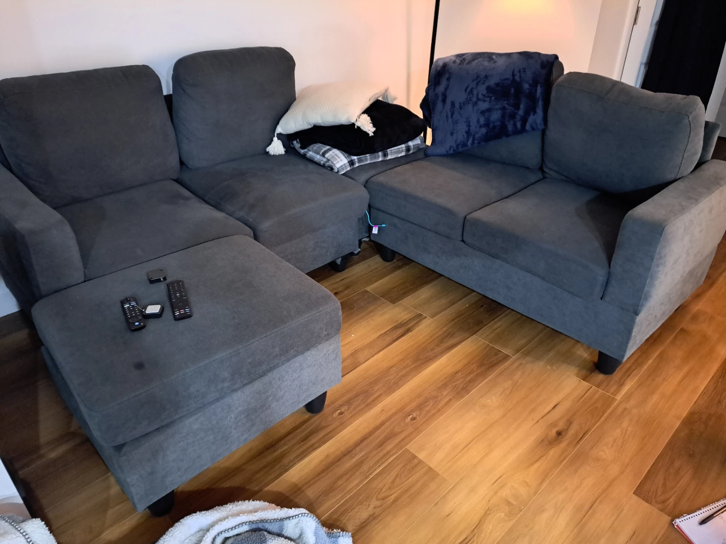 Dark Grey Sectional Sofa with Ottoman