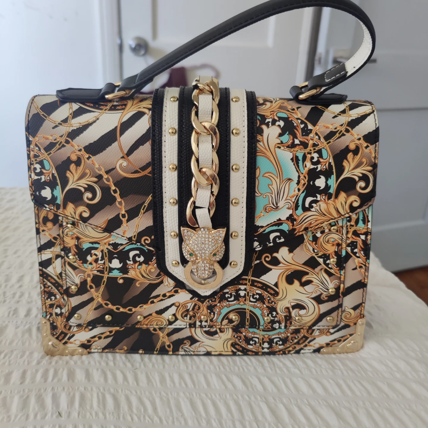 Designer Inspired Handbag with Panther Clasp