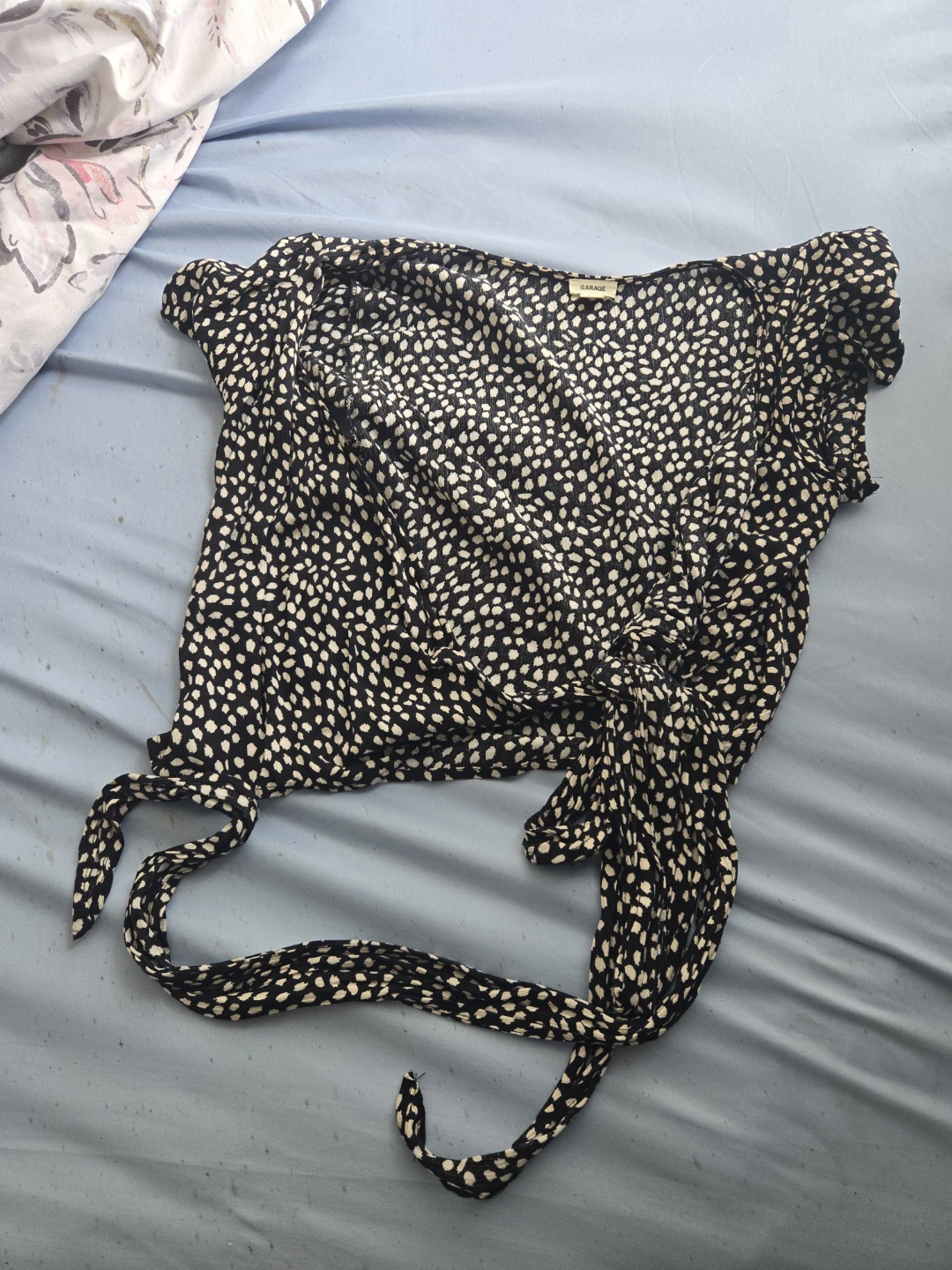 Garage Black & White Dot Wrap Top