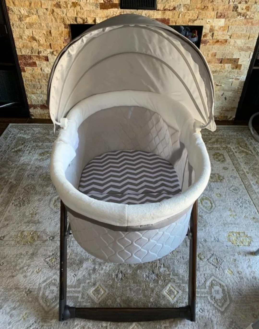 Grey Chevron Bassinet with Canopy