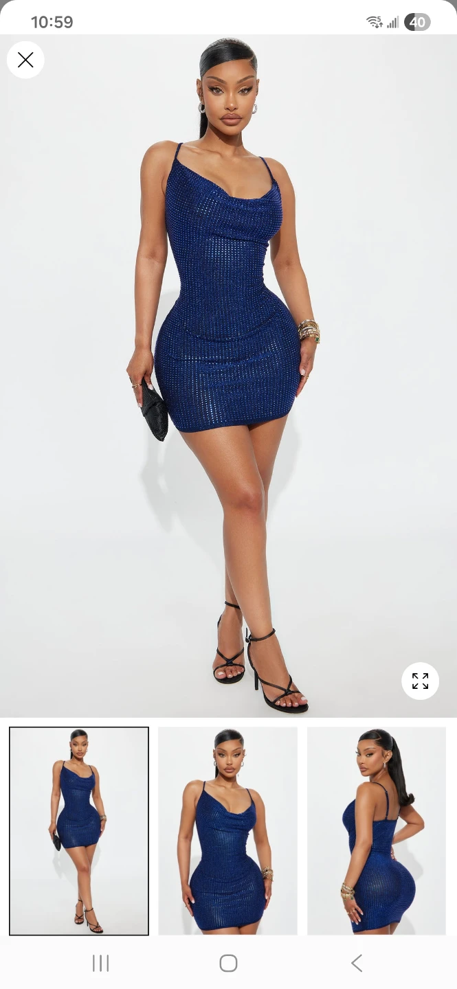 Sparkly Blue Cowl Neck Mini Dress