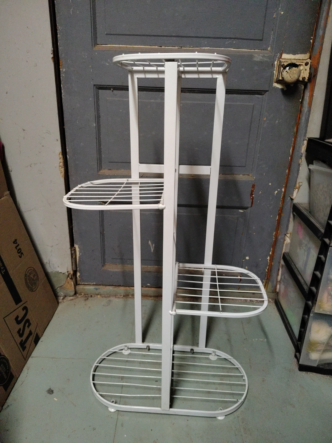 White Metal Tiered Plant Stand