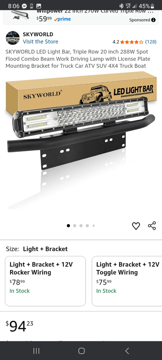 SKYWORLD 20 inch Triple Row LED Light Bar with Bracket