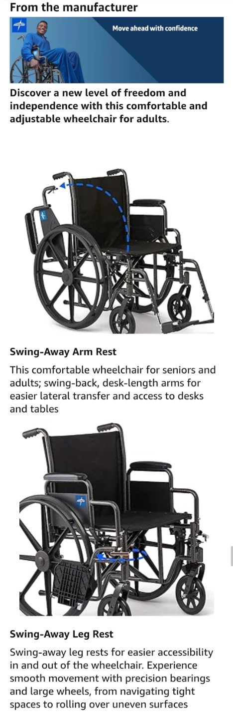 Medline Strong and Sturdy Wheelchair 16 Inch Seat - photo 5