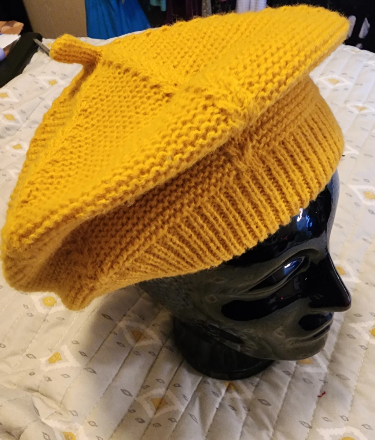 Yellow/Mustard Knit Beret Hat
