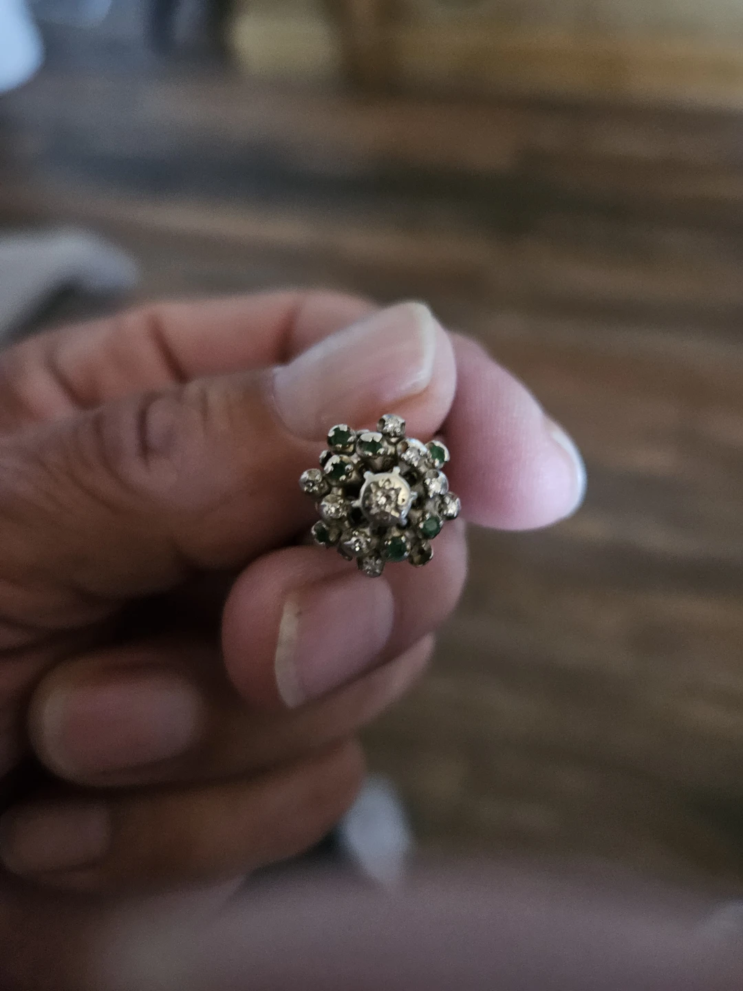 Small Vintage Starburst Ring with Diamonds and Emeralds