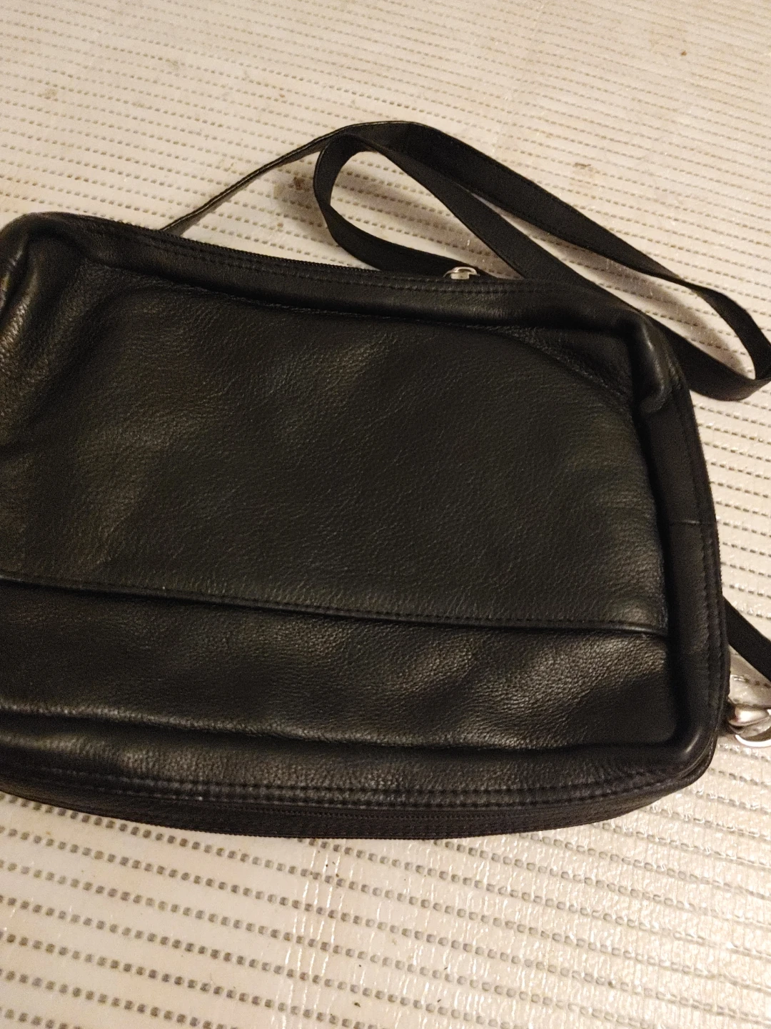 Black Leather Super Soft Crossbody Bag with Multiple Pockets