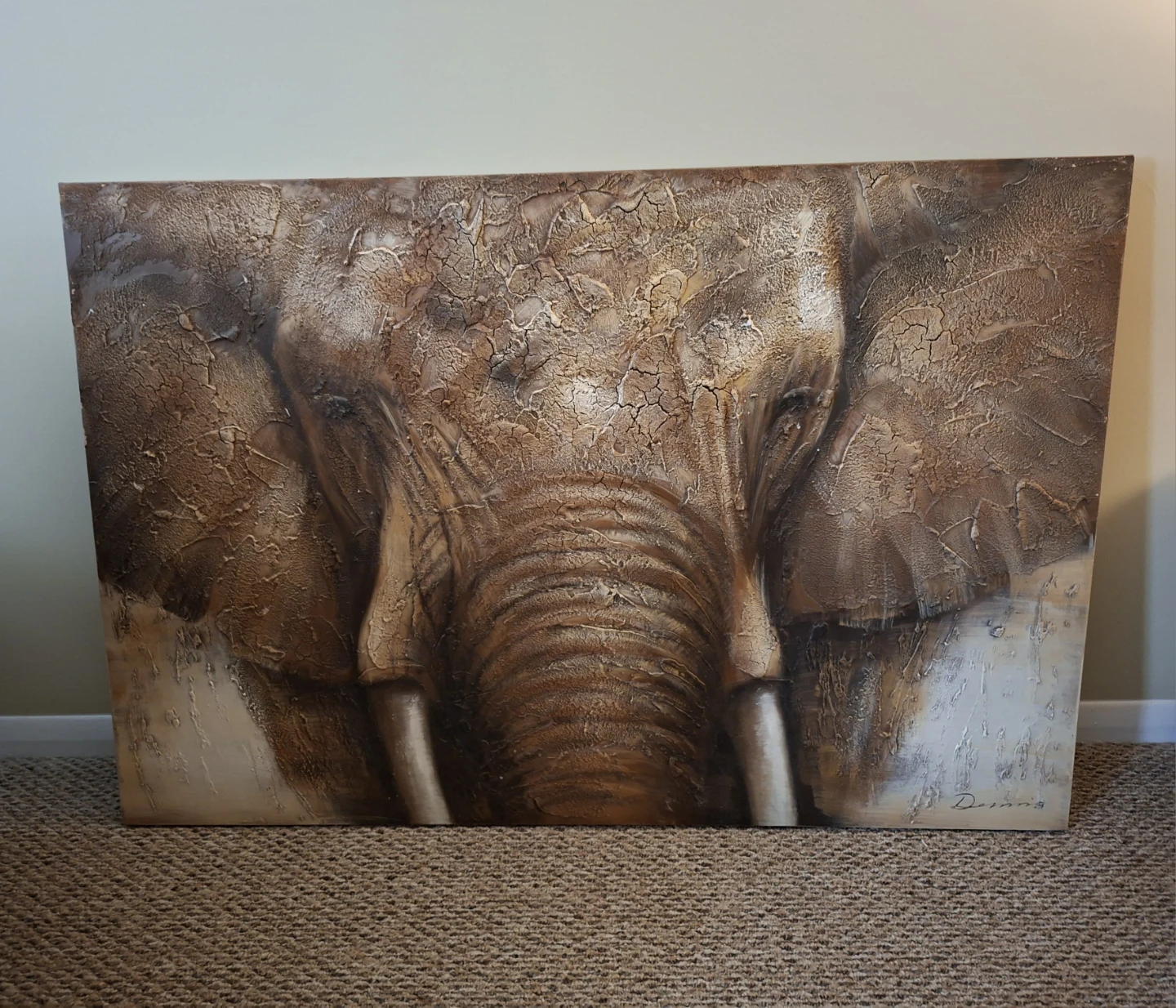 Beautiful 59" by 39" Textured Canvas Elephant Art-$150