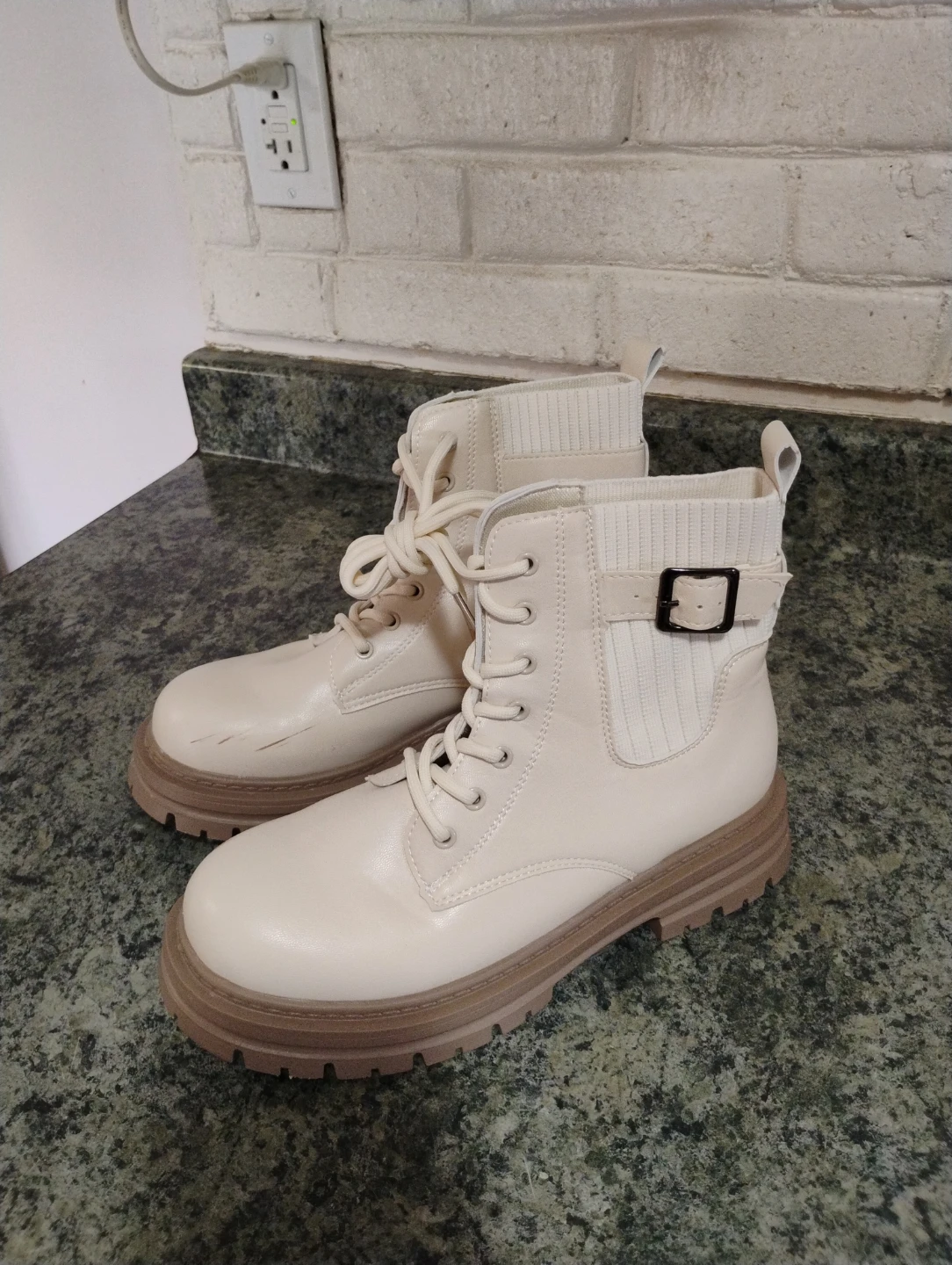 Women's Cream Combat Boots Size 40