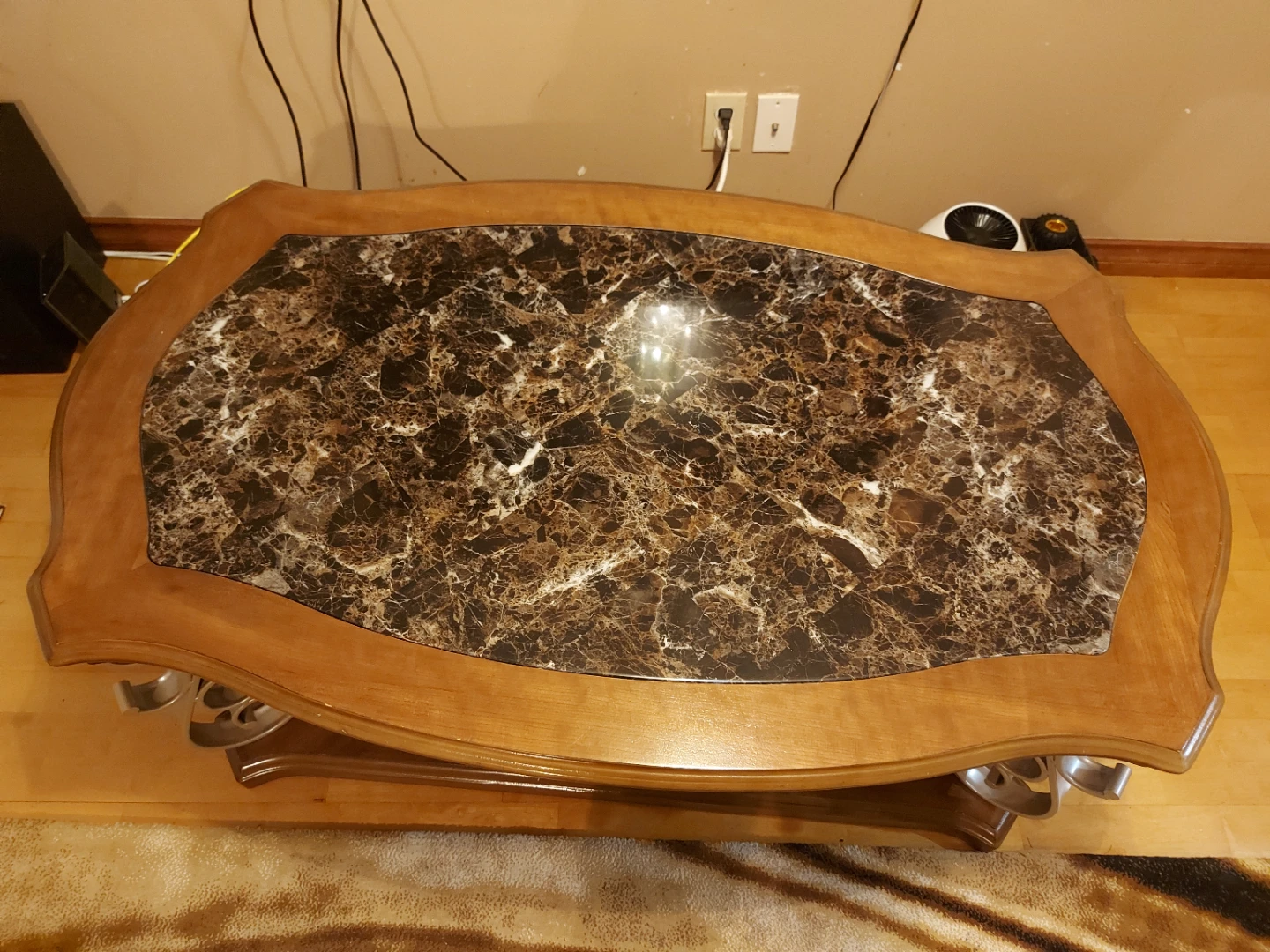 Ornate Coffee Table with Faux Marble Top
