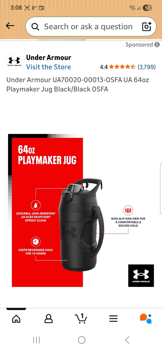 64 oz Underarmour water bottle