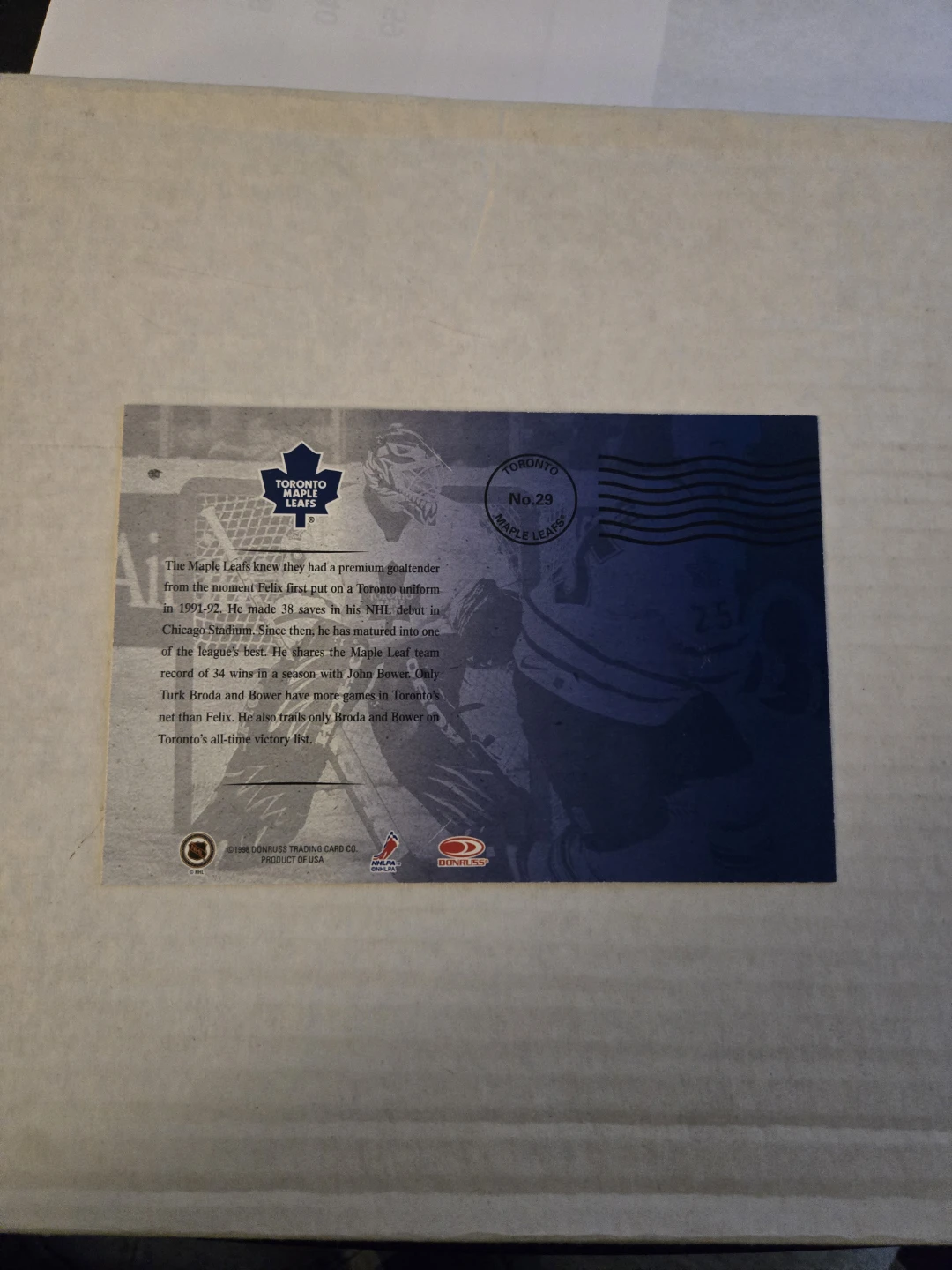 Felix Potvin Toronto Maple Leafs Hockey Card 1997-98 - photo 2