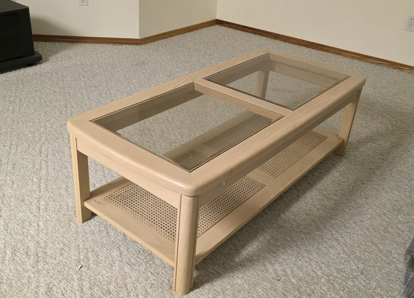 Light Wood Coffee Table with Glass Top