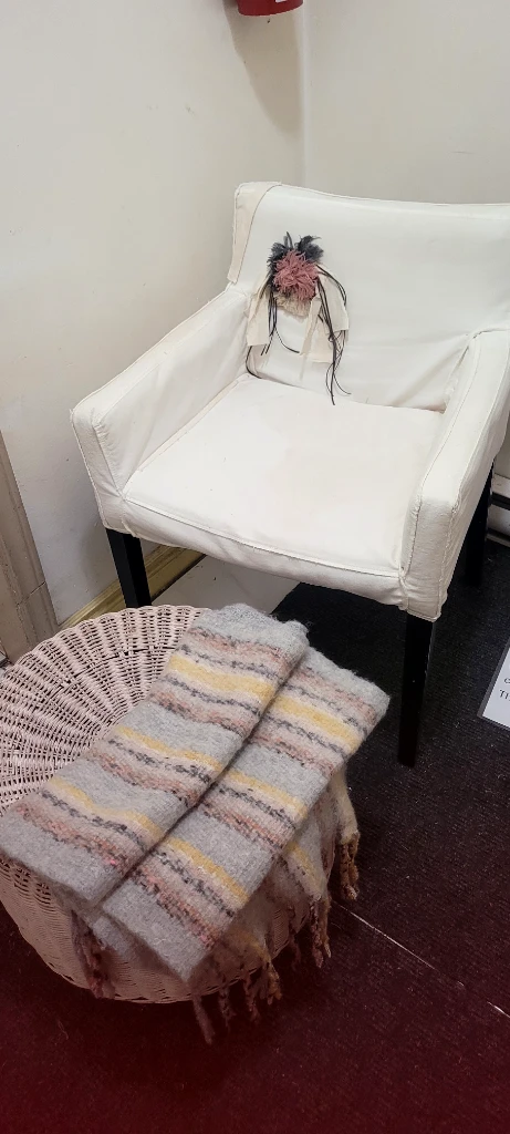 White Accent Chair with Decorative Fluff