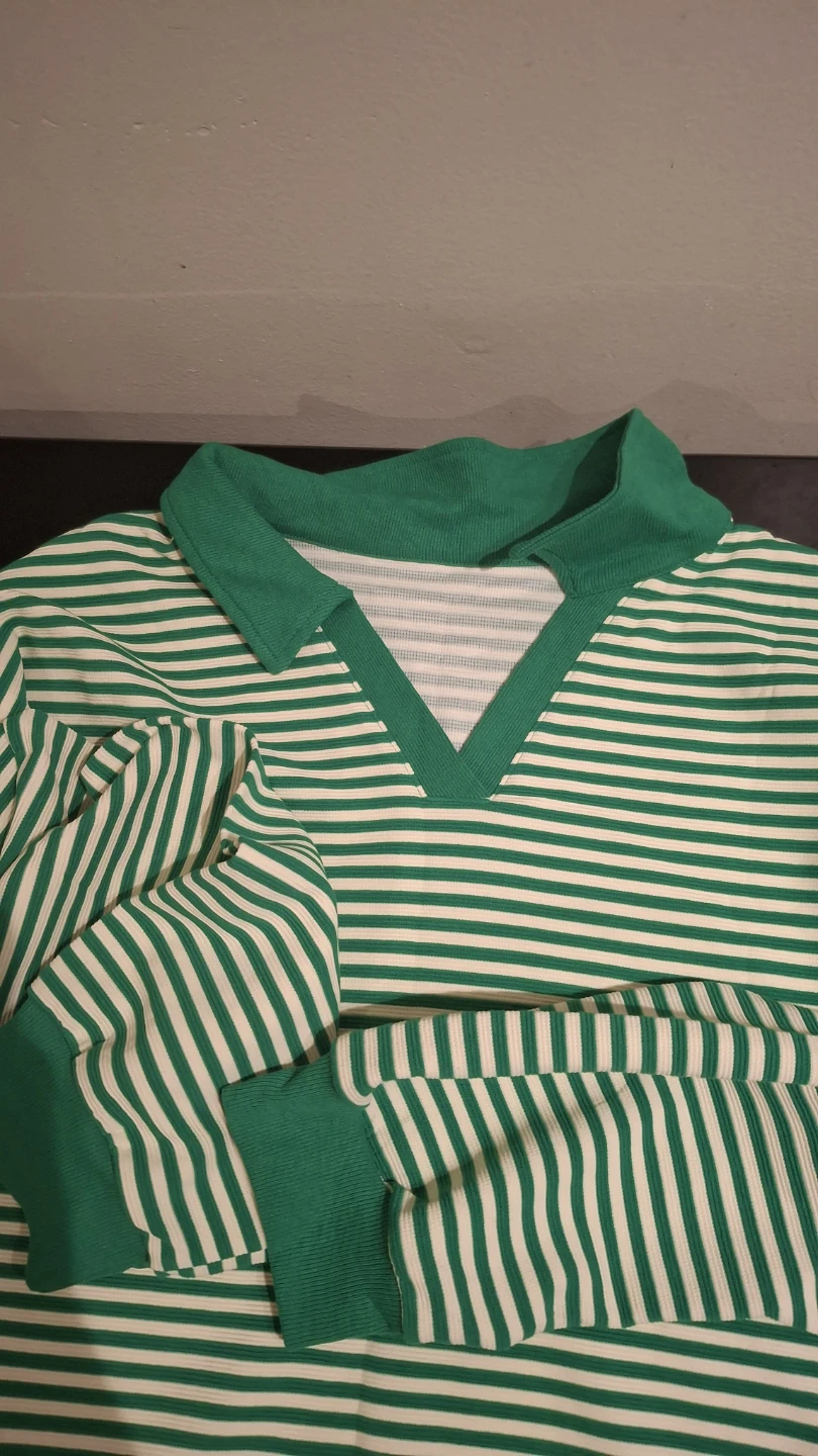 Green and White Striped Long Sleeve Polo Shirt - Size 2XL - photo 2