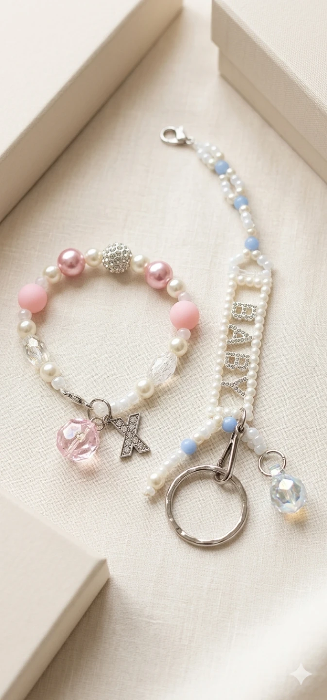 Beaded Bracelet and Keychain Set