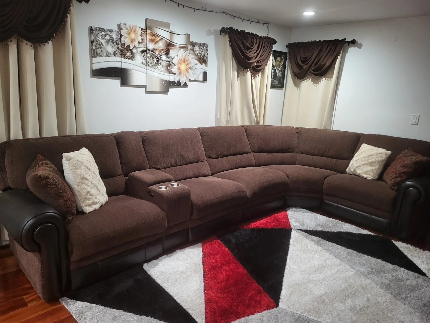 Large Brown Sectional Sofa with Recliners - photo 3