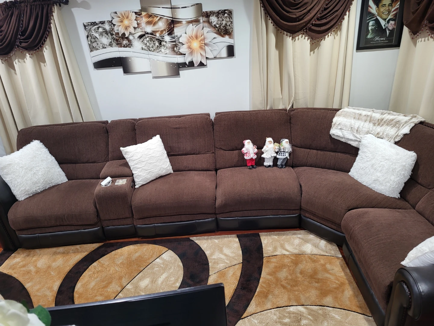 Large Brown Sectional Sofa with Recliners - photo 5