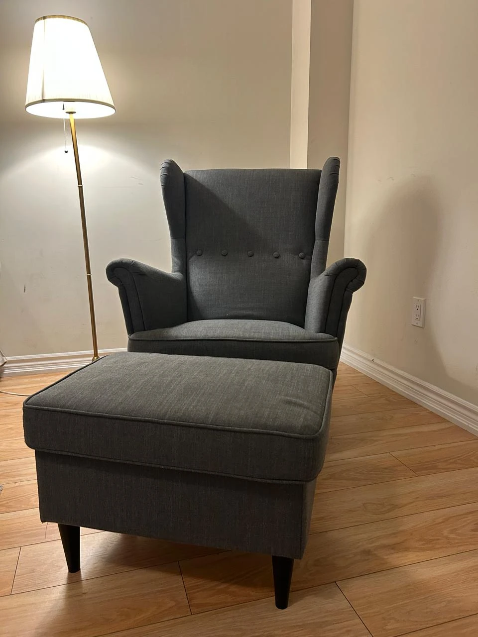 IKEA -Grey Wingback Chair with Ottoman