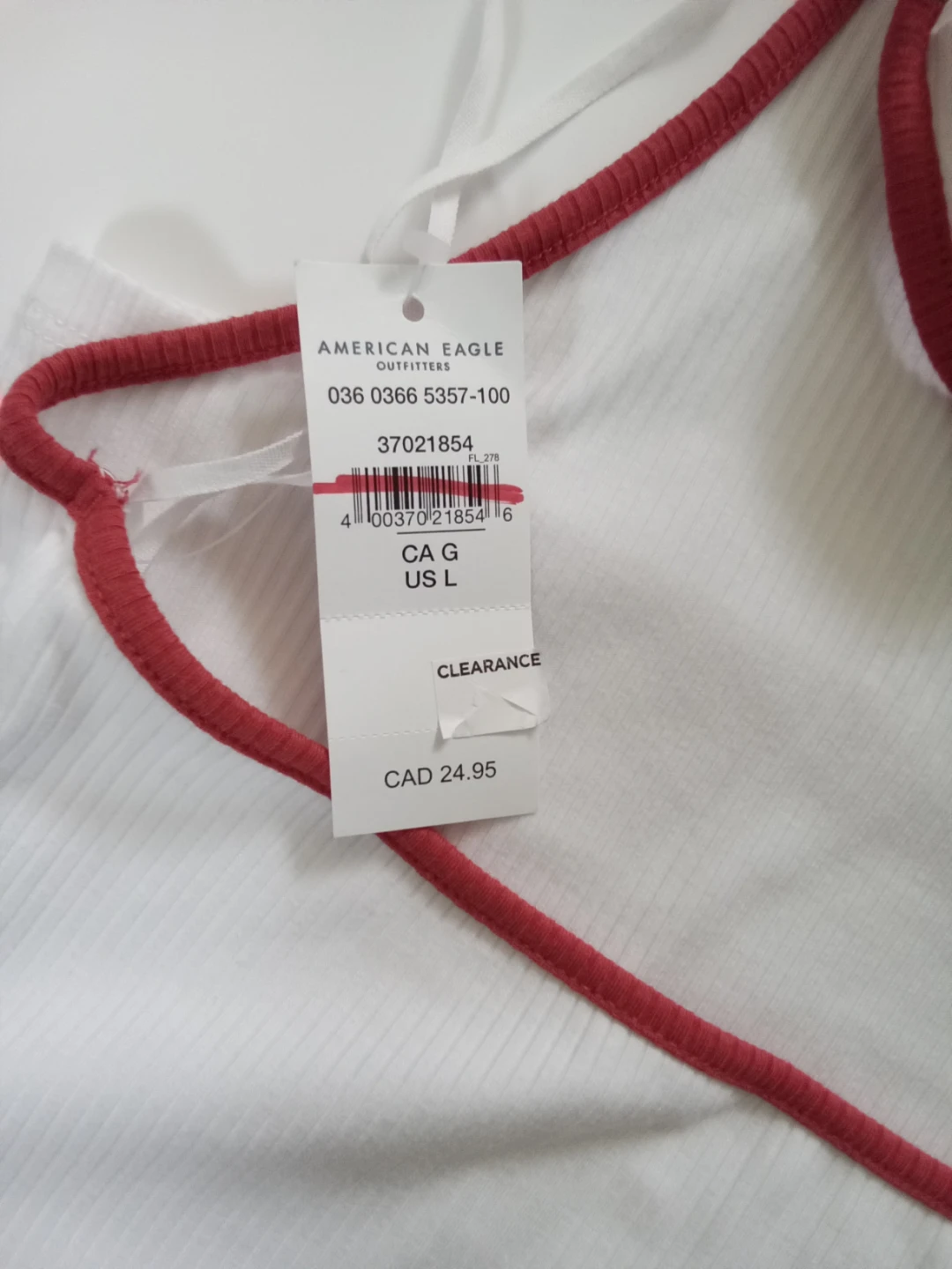 American Eagle Tank Top - White/Red Trim - Size L - photo 2