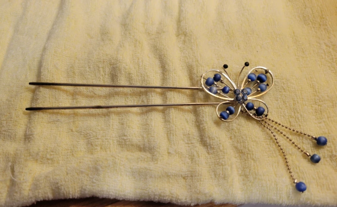 Butterfly Hair Stick with Blue Beads - photo 3