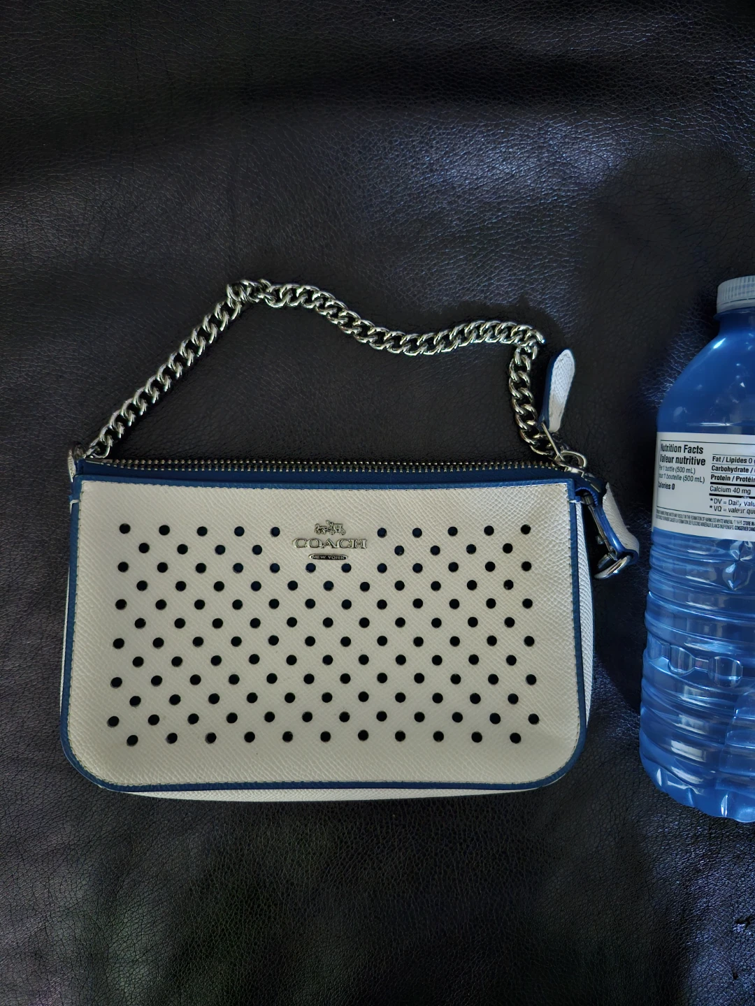 Coach White Perforated Leather Wristlet Pouch