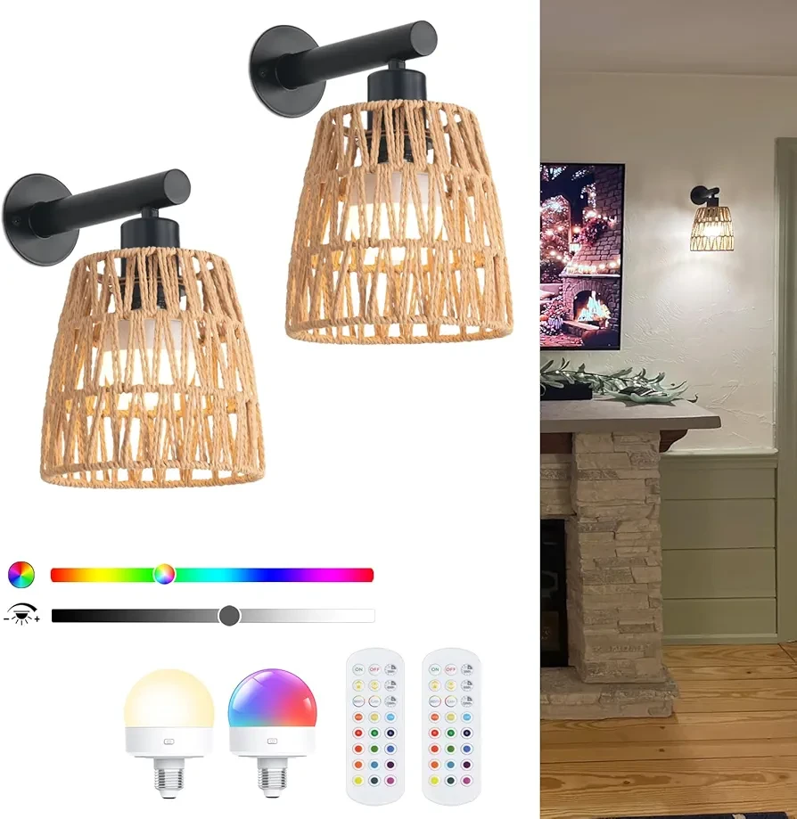 Battery Operated Wall Sconce Set of 2 with Remote