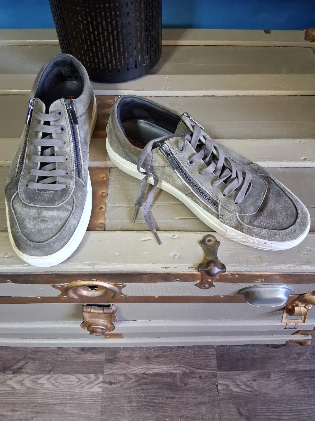 Hugo Boss Grey Suede Zip Sneakers