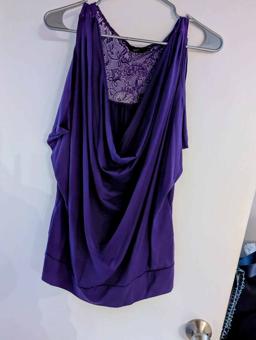 Purple Sleeveless Lace Yoke Top