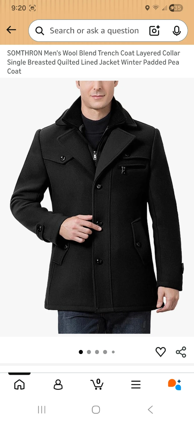 SOMTHRON Men's Wool Blend Trench Coat XL Black - photo 2
