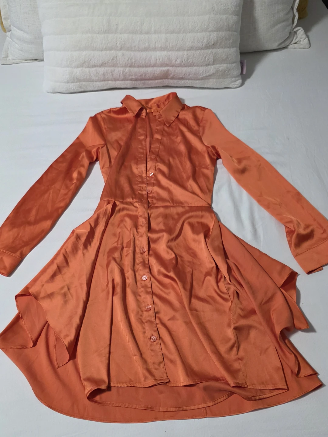 GUESS Orange Button-Up Shirt Dress
