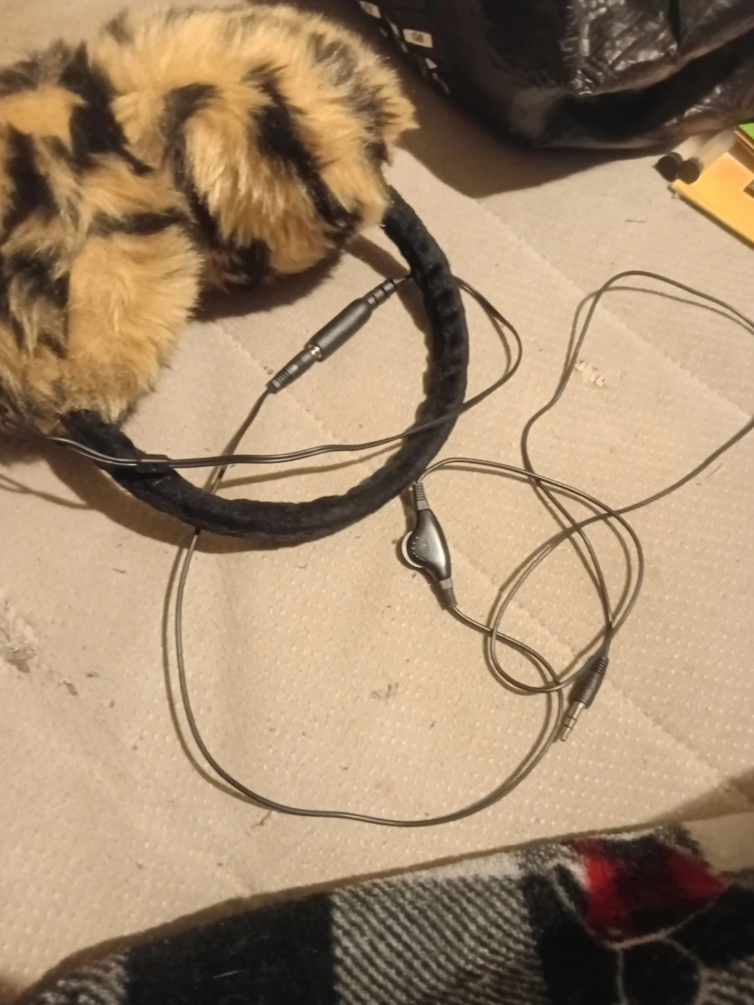 Fuzzy Leopard Print Earmuffs with Built-in Headphones
