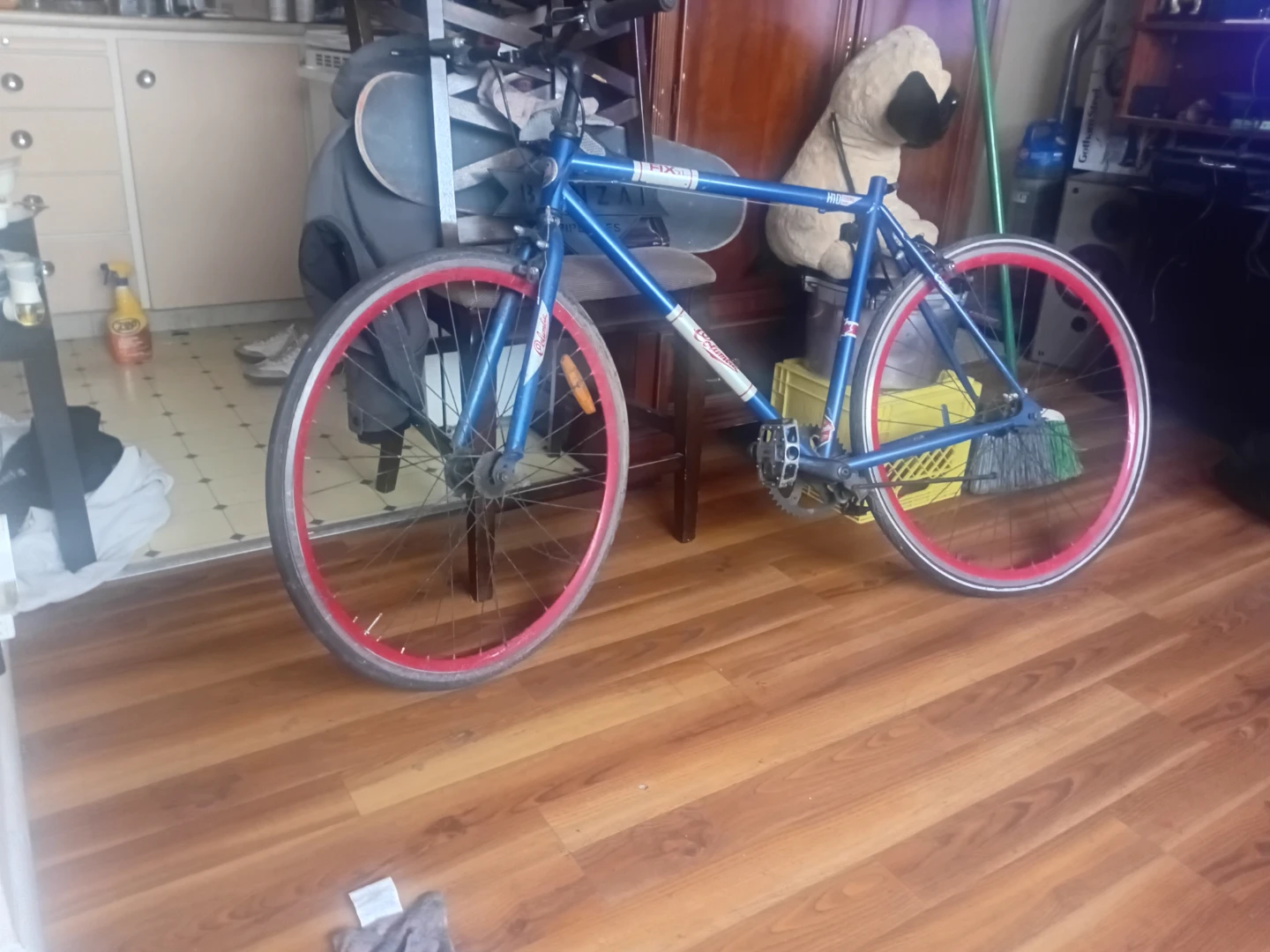 Blue Fixie Bike with Red Rims