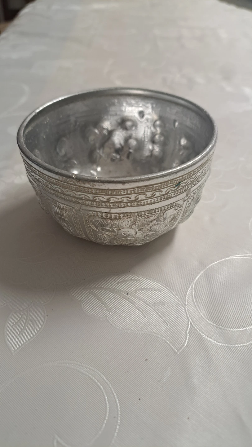 Ornate Silver-Tone Metal Bowl