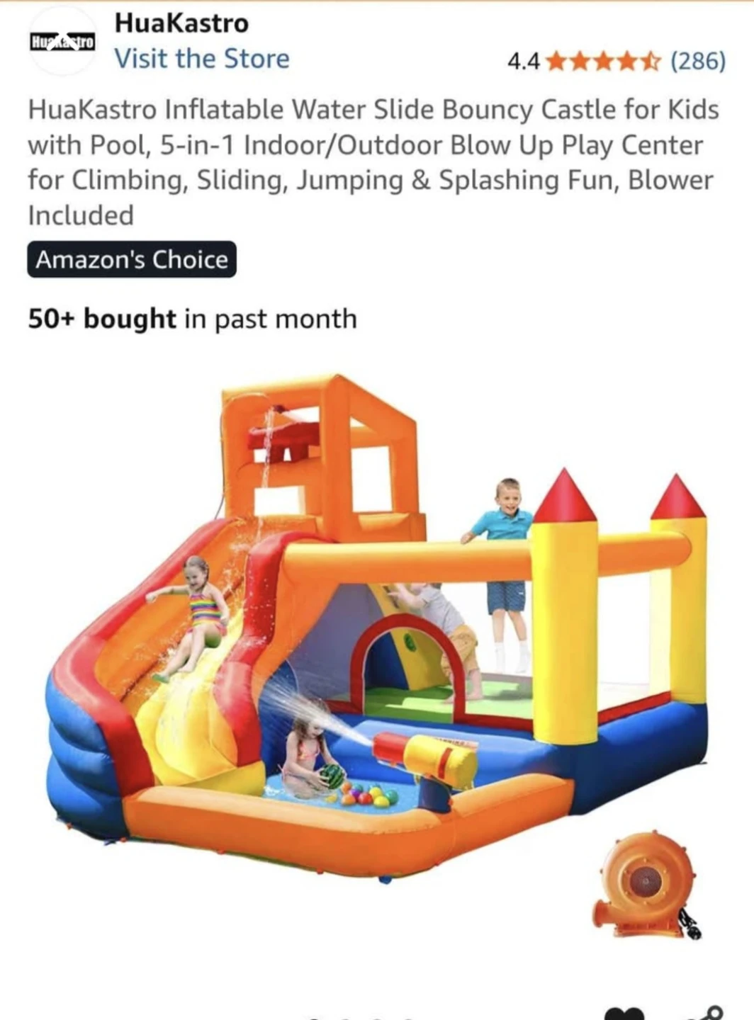 Huakastro Inflatable Water Slide Bouncy Castle for Kids