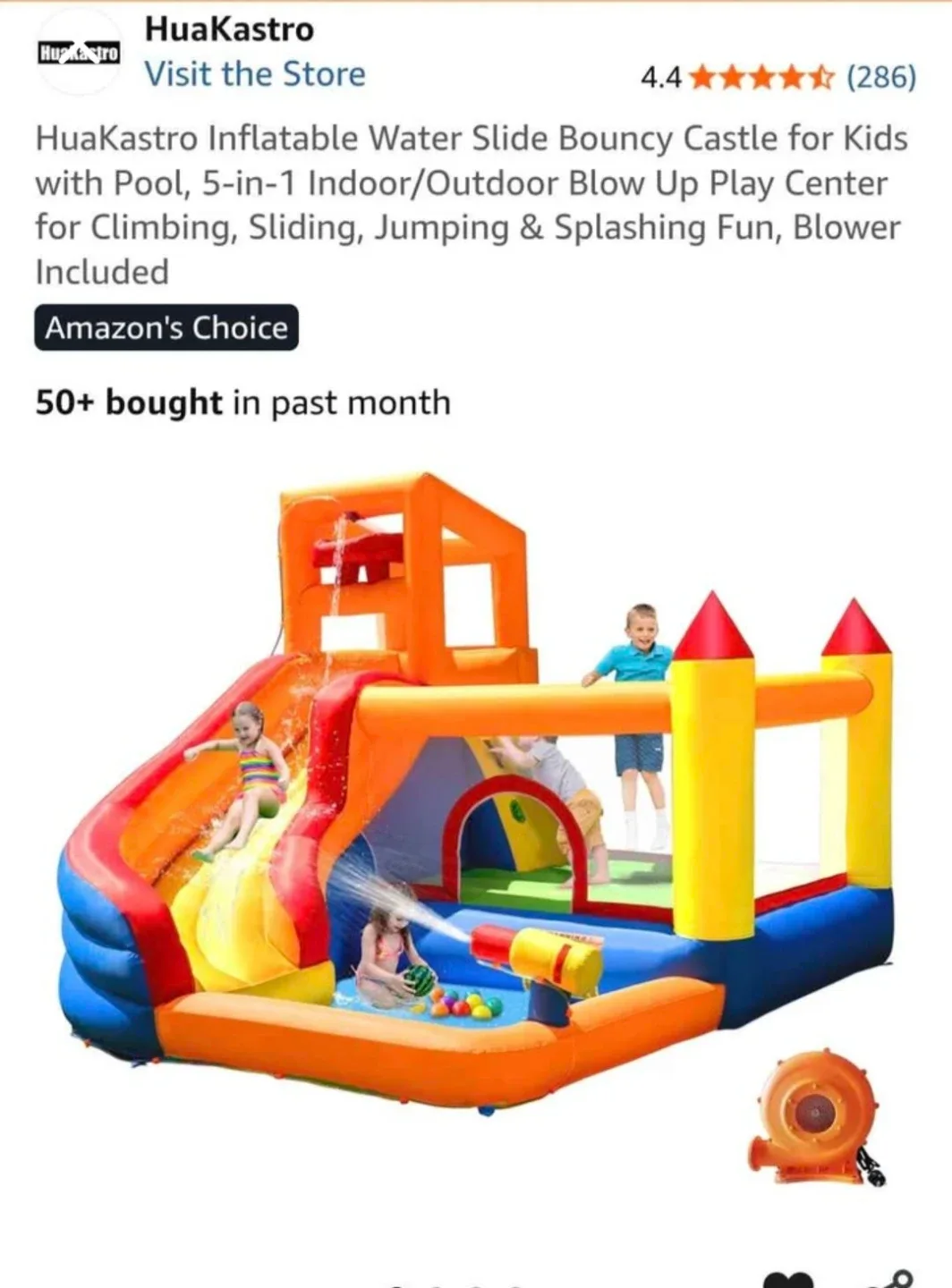 Huakastro Inflatable Water Slide Bouncy Castle for Kids
