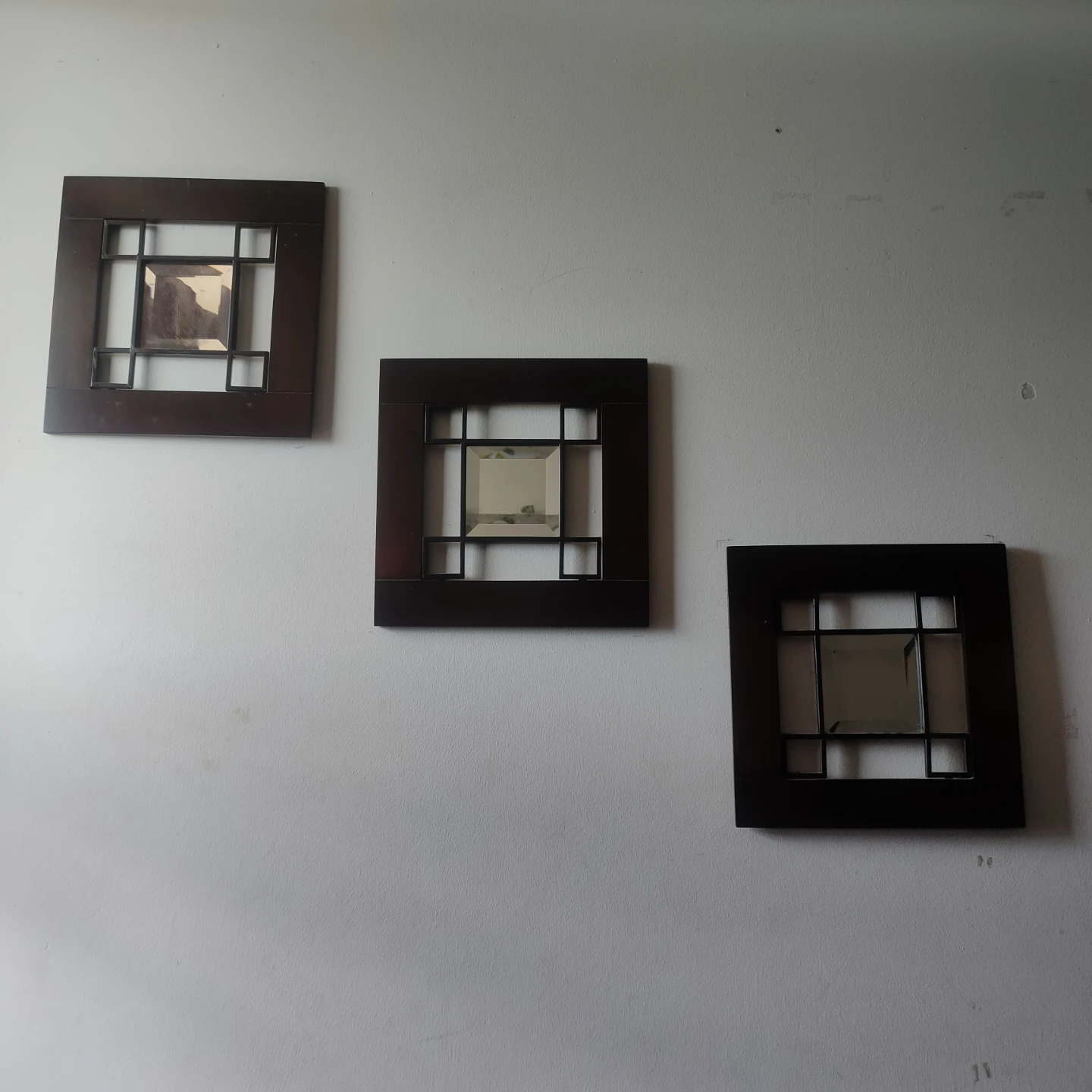 Set of 3 Dark Brown Square Wall Mirrors