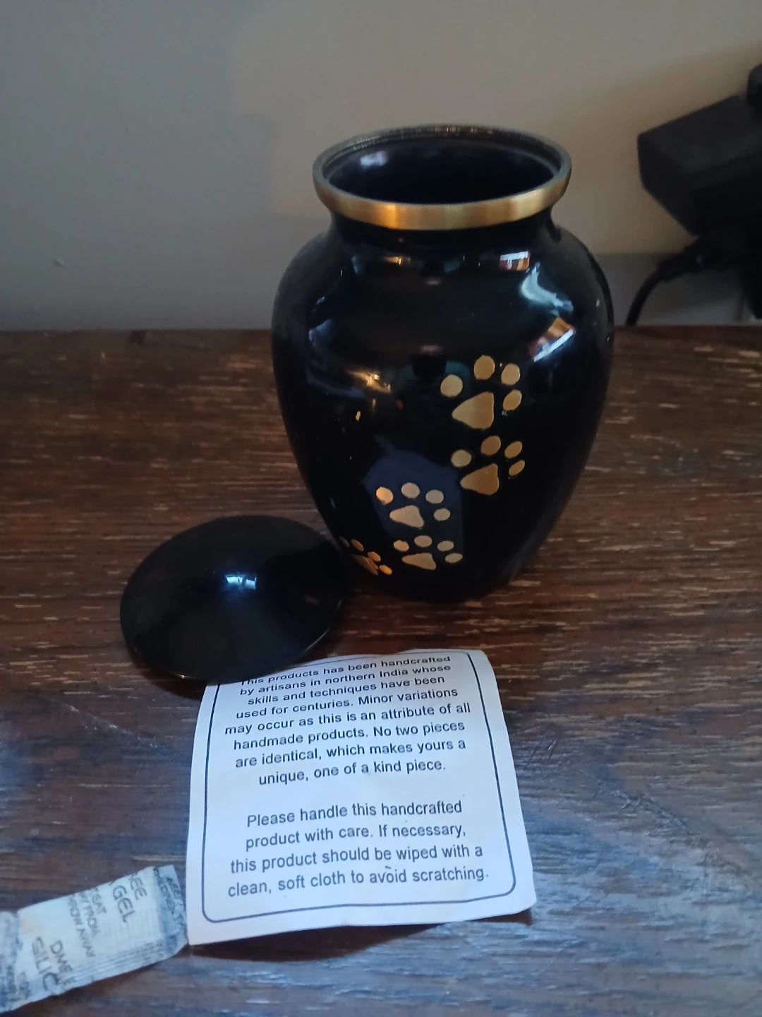 Small Black Pet Urn with Paw Prints - photo 2