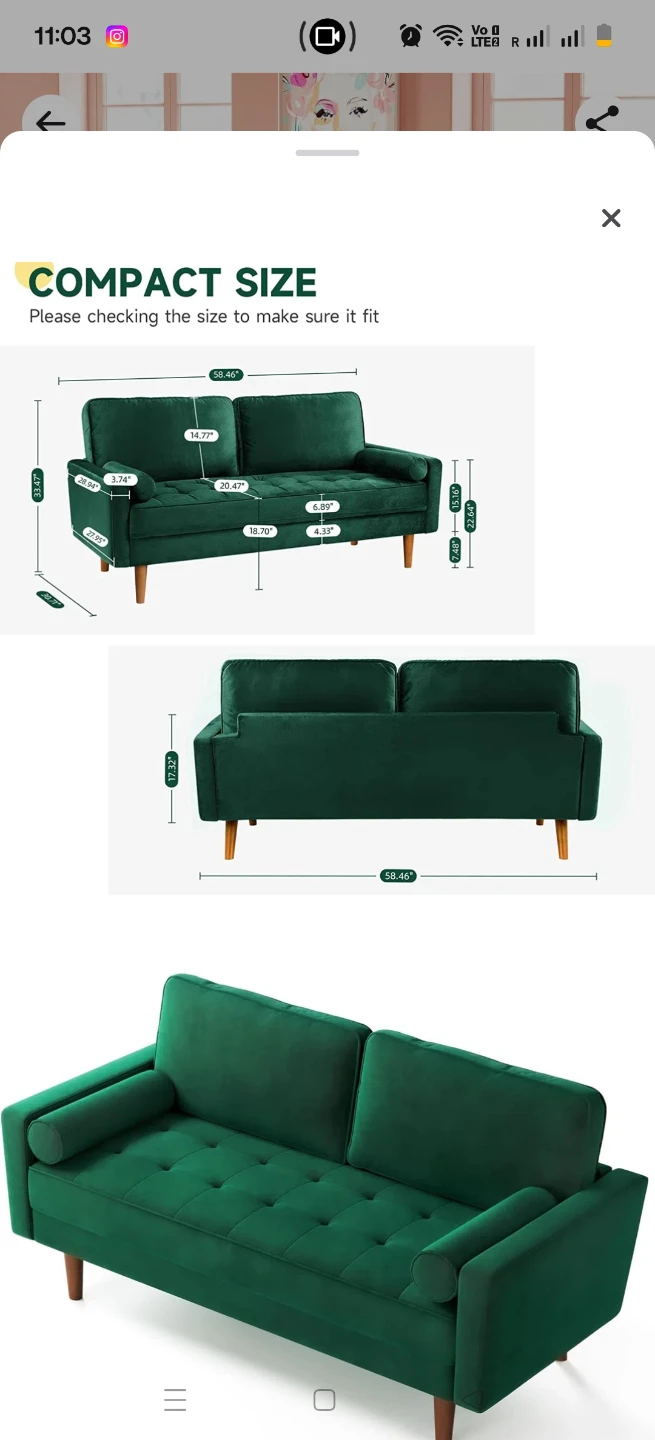 Emerald Green Velvet Loveseat Sofa - photo 5