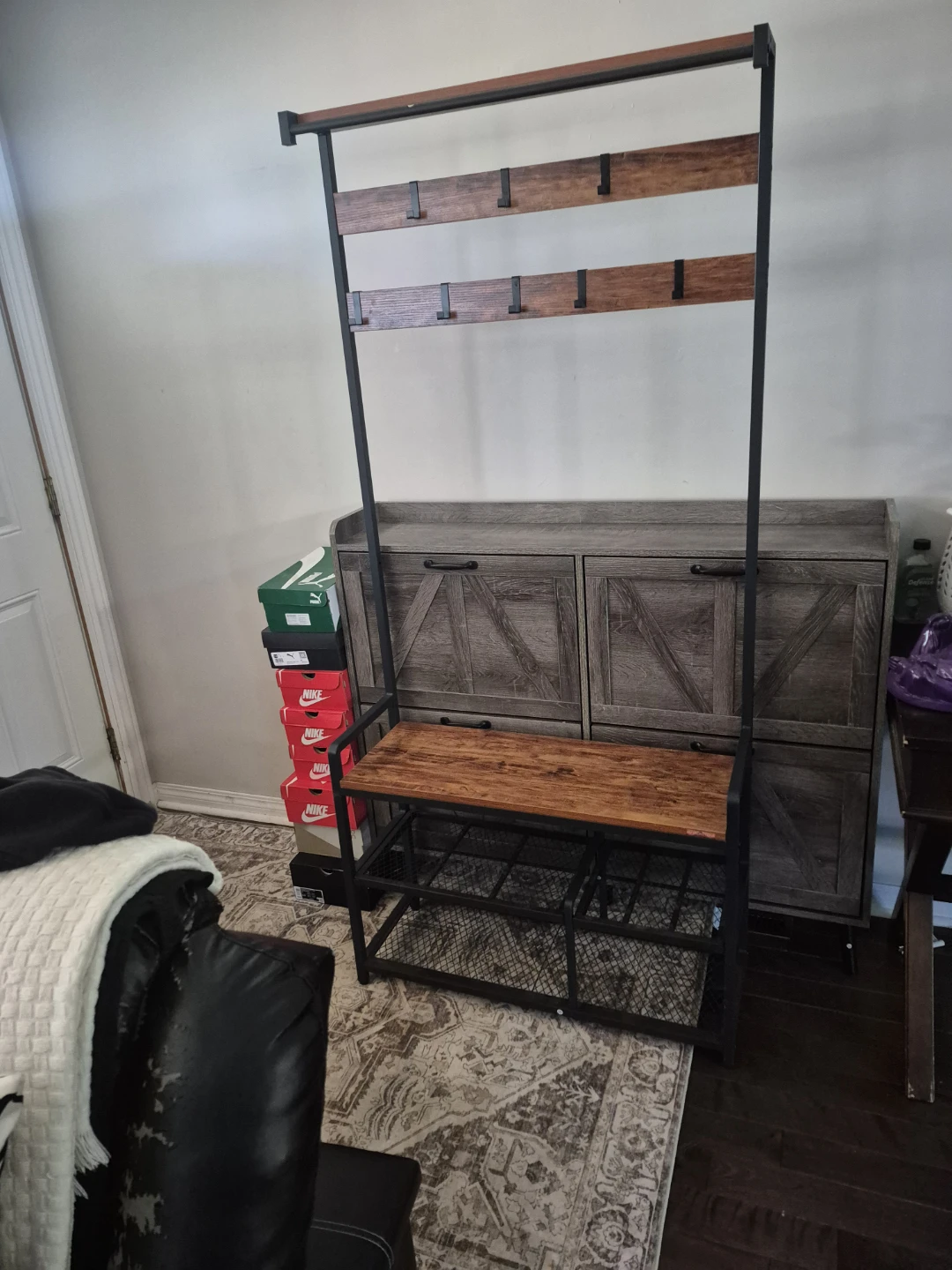 Mr Ironstone Coat Rack Shoe Bench Hall Tree - photo 4