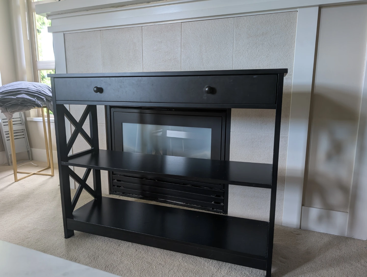 Black Console Table with Drawer and Shelves