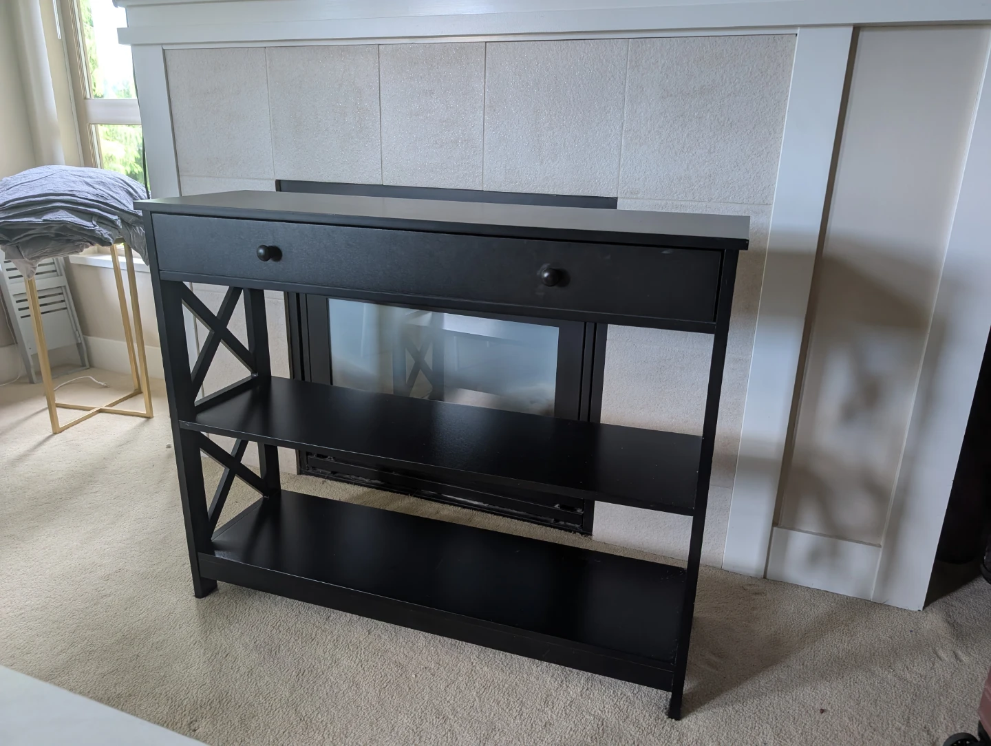 Black Console Table with Drawer and Shelves - photo 2
