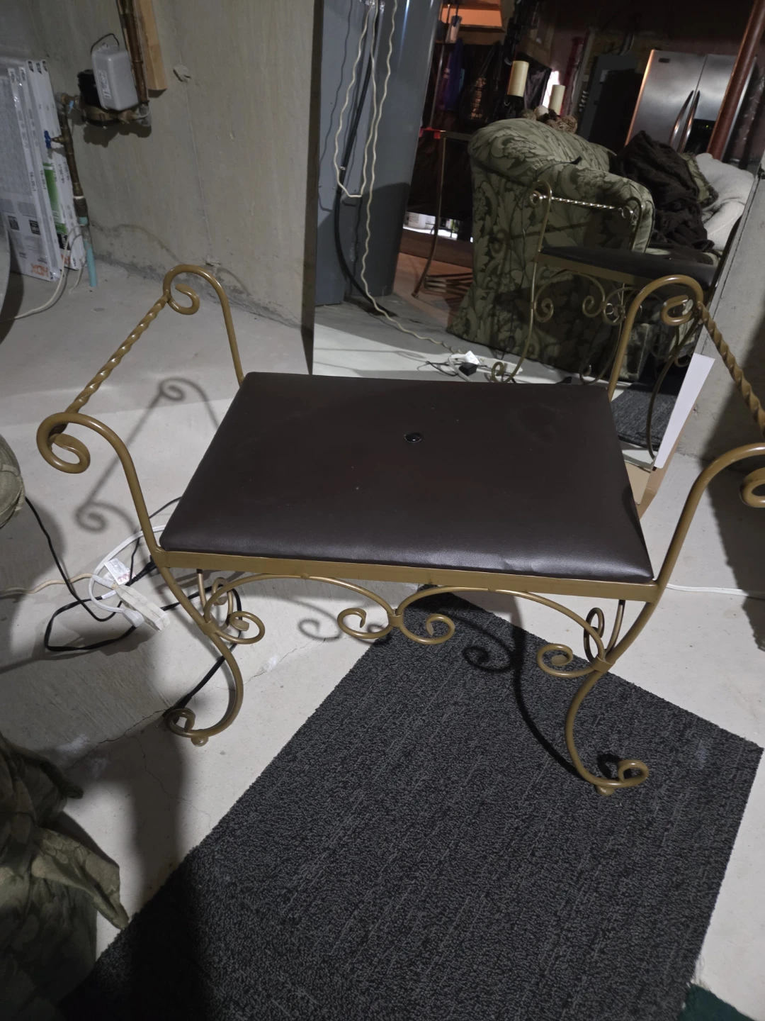 Gold Swirl Vanity Stool with Brown Seat - photo 2